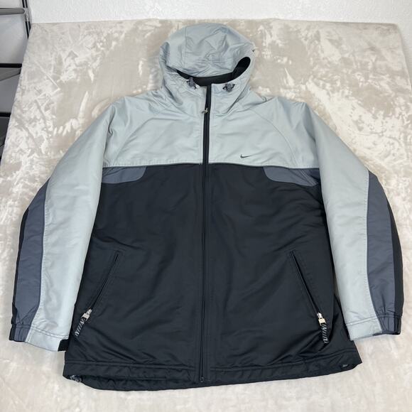 VTG Nike Jacket Mens XL Black Grey Full Zip Y2K Outerwear Retro Athleisure - Picture 1 of 14